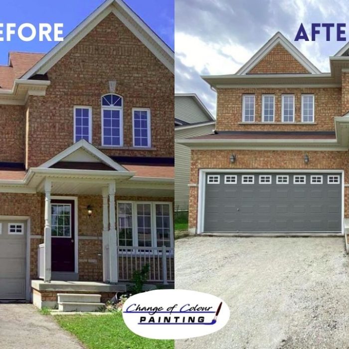A painting service, painting garage door in Barrie, Ontario